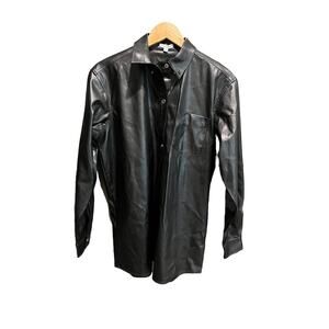 WeWoreWhat Black Faux Leather Button-Front Blouse